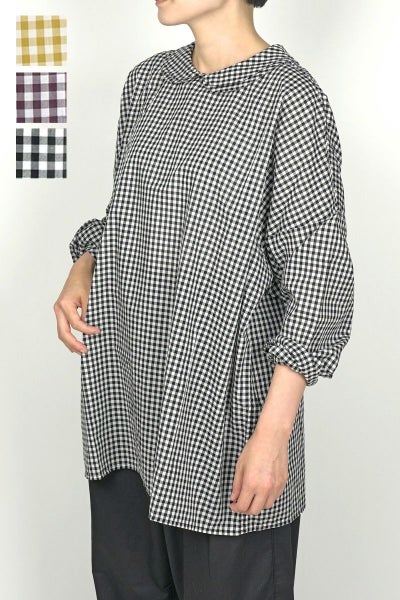 homspun(ホームスパン)ギンガムダブルフラットカラー　プルオーバーブラウス　5704