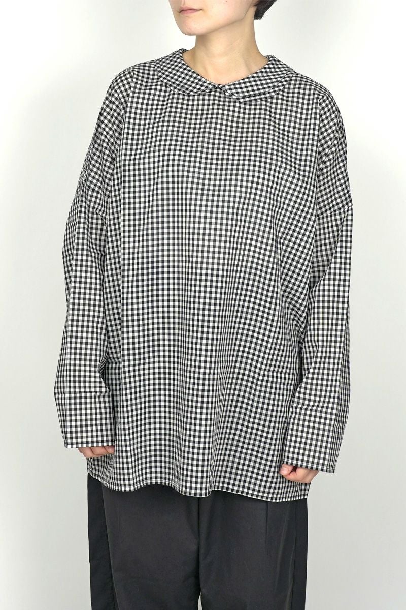 homspun(ホームスパン)ギンガムダブルフラットカラー　プルオーバーブラウス　5704 -1