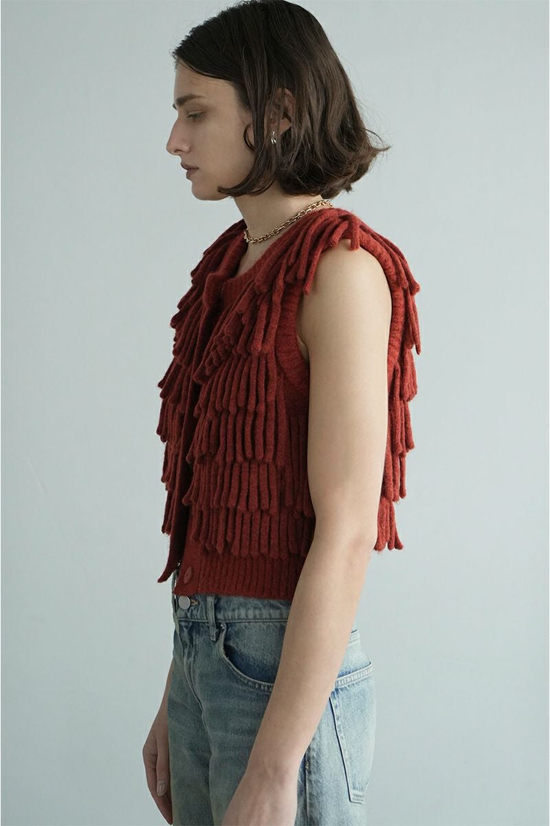 CLANE クラネ 24AW W FACE FRINGE KNIT VEST ダブルフェイスフリンジニットベスト 17106-2082 1 ORANGE セーター 定価28,600円 トップス【新古品】【中古】【CLANE】 CLANE - CLANE クラネ 24AW W FACE FRINGE KNIT VEST ダブルフェイス