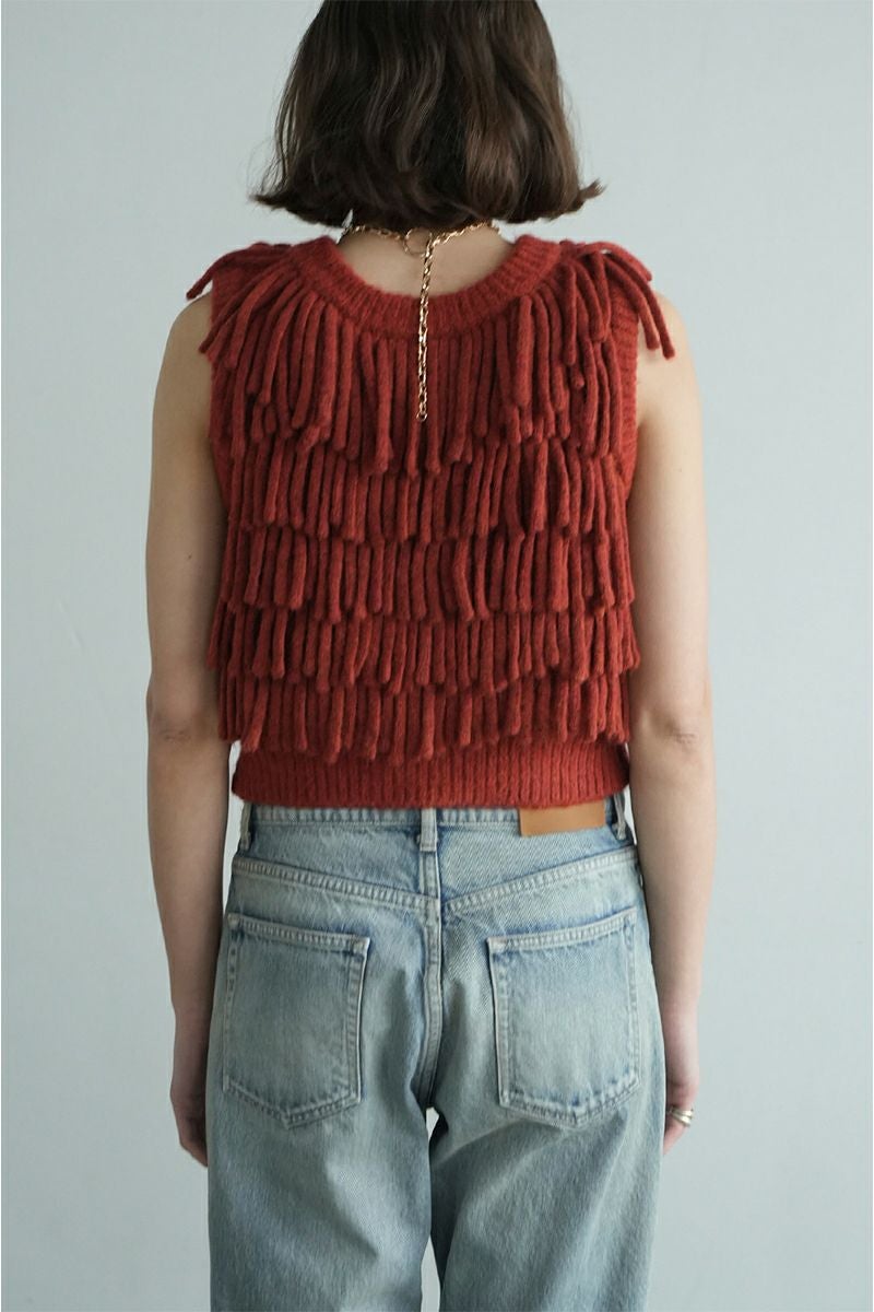 【イチゴパフェ】CLANE ニットベスト CLANE(クラネ) | CLANE(クラネ)W FACE FRINGE KNIT VEST ダブル