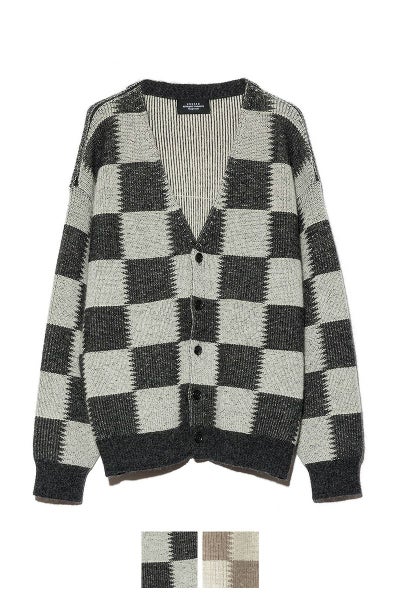 UNUSED(アンユーズド)Checkered flag cardigan　チェッカーフラッグVネックカーディガン US2364