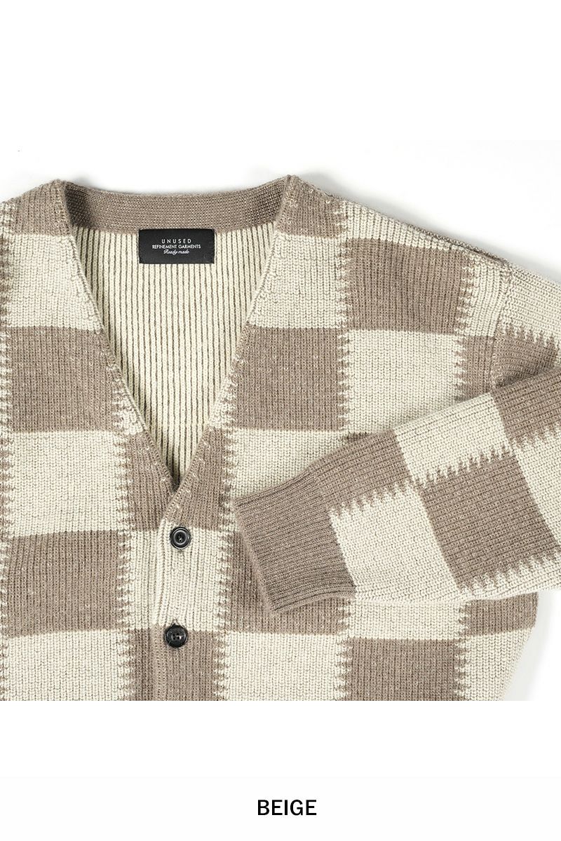 UNUSED(アンユーズド)Checkered flag cardigan　チェッカーフラッグVネックカーディガン US2364 -17