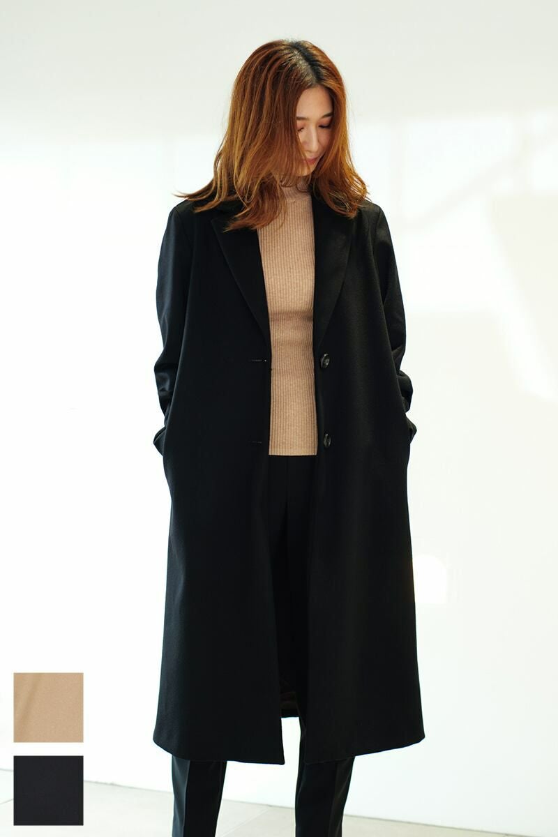 細身ペンシルシルエット「コスチュームオム」カシミヤ混3/4丈Wコート 