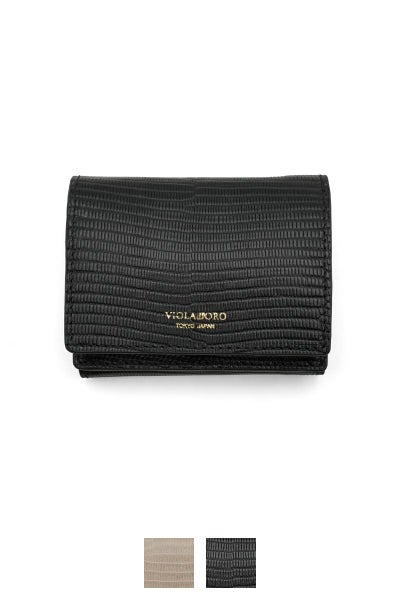 VIOLAd'ORO(ヴィオラドーロ)PORTA リザード型押しレザー 三つ折りミニウォレット V-5045