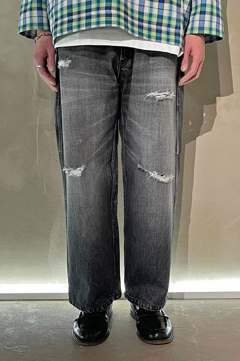 RICE NINE TEN(ライスナインテン)RIPPED DISTRESSED WIDE JEANS リップド ディストレスド ワイドジーンズ DPT-RDW -13
