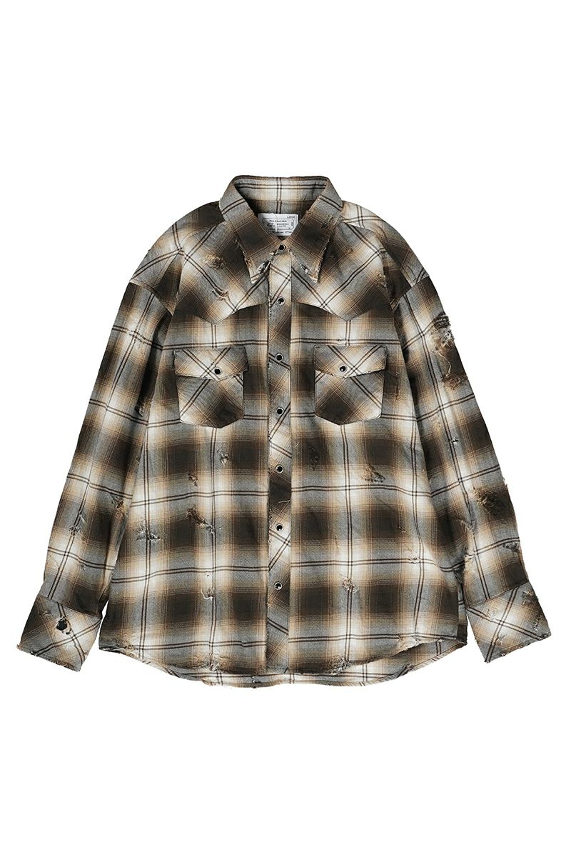 Rafu ラフ ネルシャツ ドッキング ブラウン 23SS Rafu(ラフ) | Rafu(ラフ)Western Shirt ウエスタンシャツ RAFU002