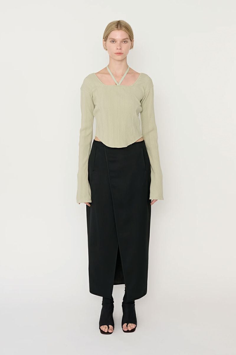 JANE SMITH(ジェーンスミス)WOOL RAYON FRONT OPEN LONG SKIRT ウールレーヨンフロントオープンロングスカート 24SSK-#423L -1