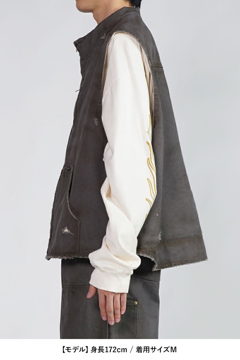 KAMIYA ブラウン ベストカミヤ KAMIYA BORO Duck Vest KAMIYA - ボロダックベスト - BORO Duck Vest GREY | ADDICT WEB SHOP