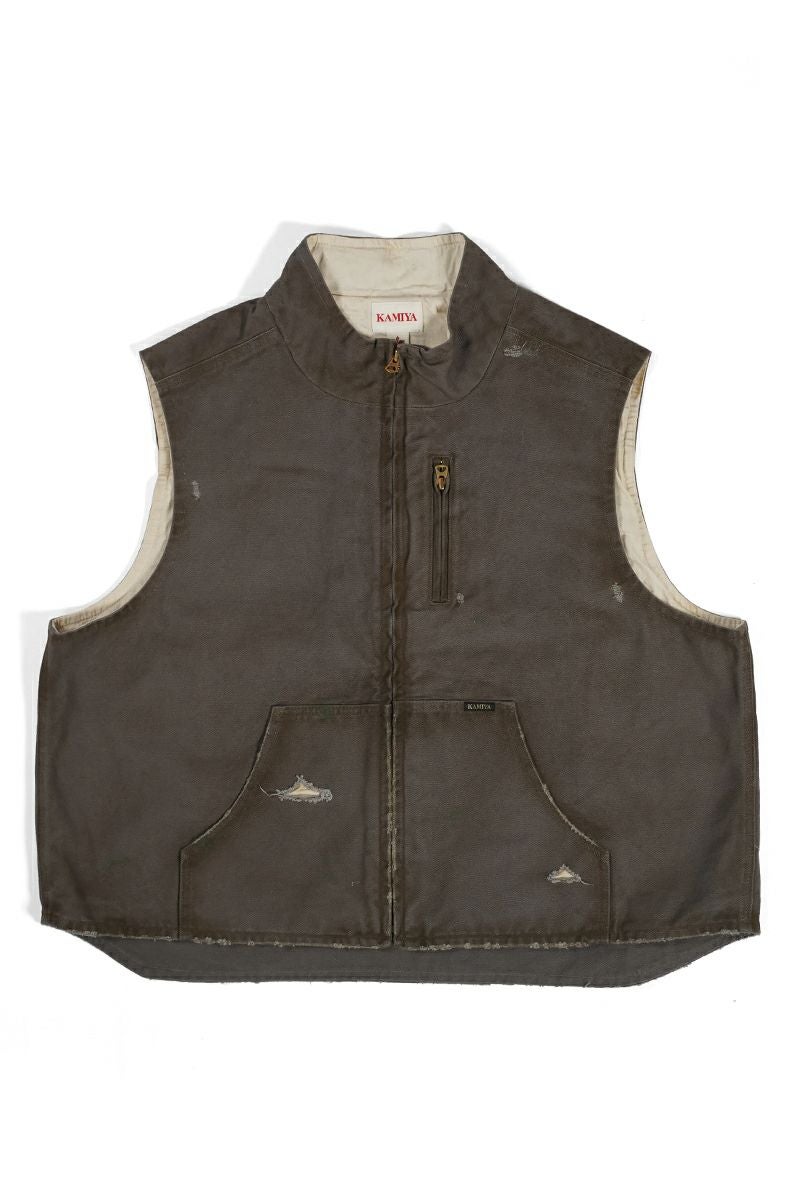 KAMIYA ブラウン ベストカミヤ KAMIYA BORO Duck Vest KAMIYA（カミヤ）の「BORO Duck Vest（ベスト）」 - WEAR