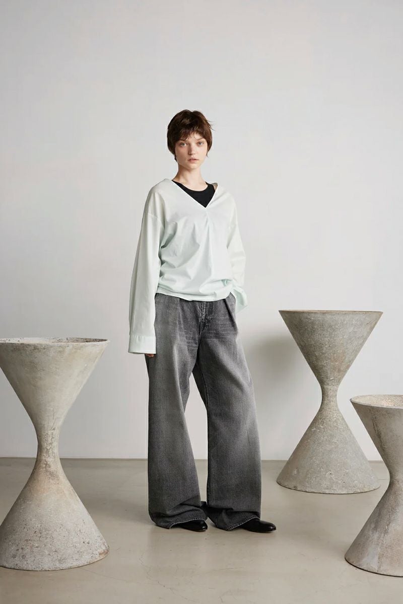 Graphpaper(グラフペーパー)Silicon Lawn V-Neck Blouse シリコンローンVネックブラウス GL251-60295 -1