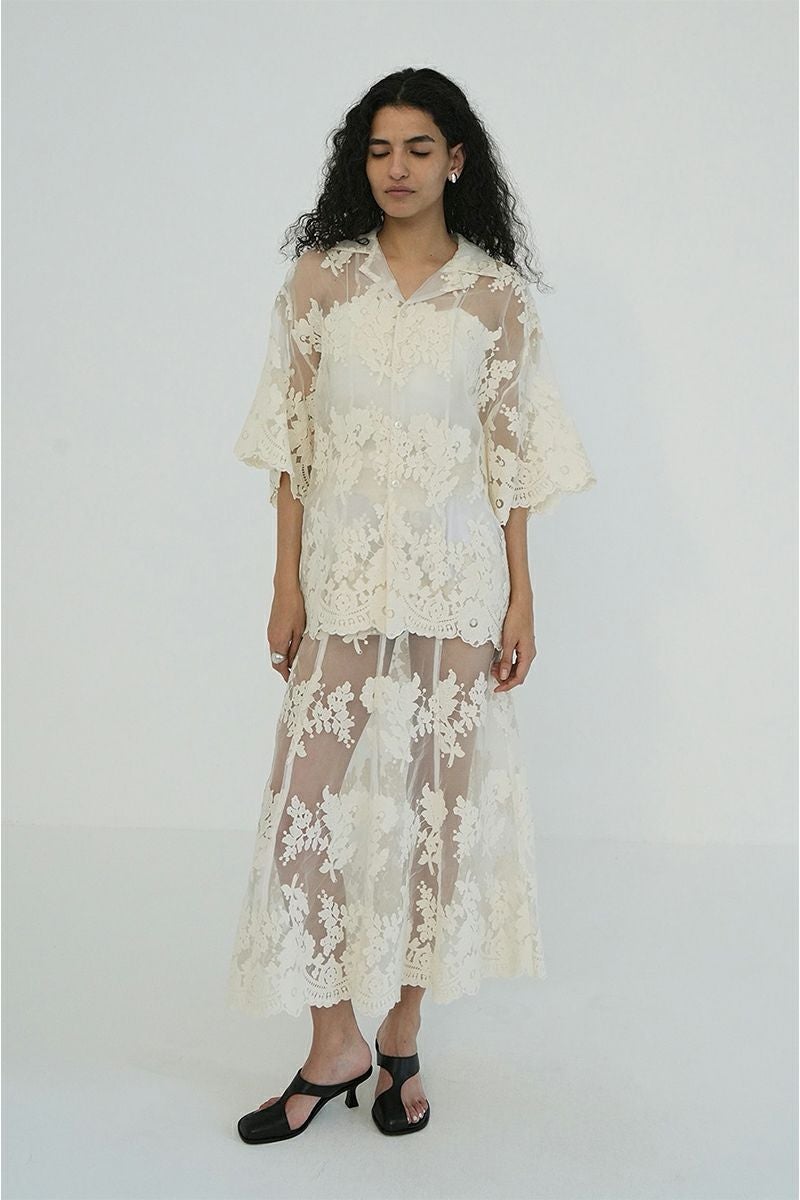 CLANE(クラネ) SHEER FROWER LACE SHIRTS シアーフラワーレースシャツ 18122-4162