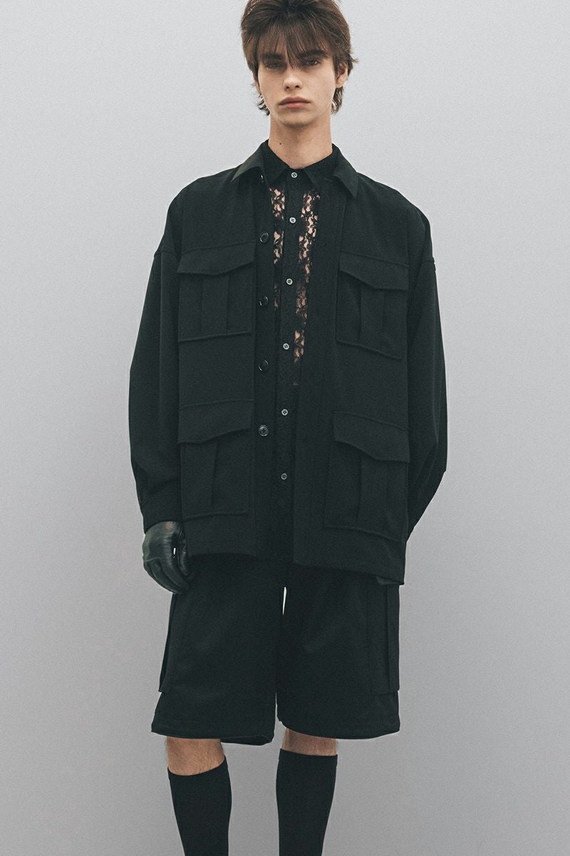 JUHA オーバーサイズ サファリジャケット シャツジャケット ブラック M JUHA(ユハ) | JUHA(ユハ)OVERSIZED SAFARI JACKET オーバーサイズ