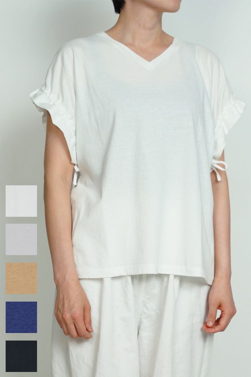 homspun(ホームスパン) 40/1フライスＶネックギャザーS/L 2WAYカットソー Tシャツ 6929