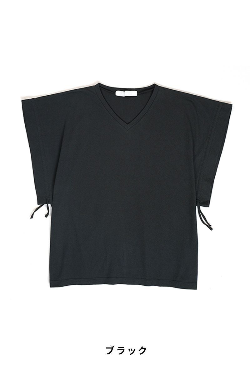 homspun(ホームスパン) 40/1フライスＶネックギャザーS/L 2WAYカットソー Tシャツ 6929