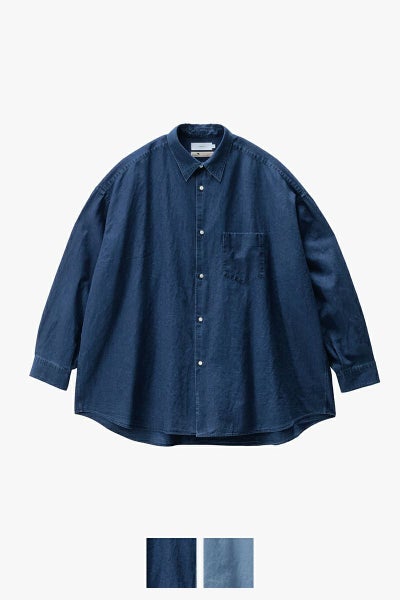 Graphpaper(グラフペーパー) SIDOGRAS Indigo Poplin L/S Oversized Regular Collar Shirt シドグラスインディゴポプリン長袖オーバーサイズレギュラーカラーシャツ GM252-50045
