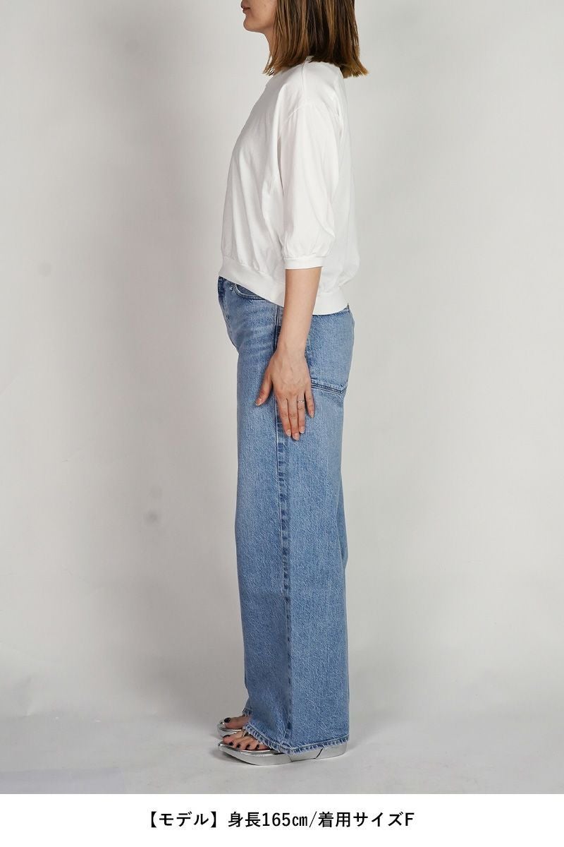 30/1天竺　六分袖Vネックプルオーバー　コットンカットソー　6545 