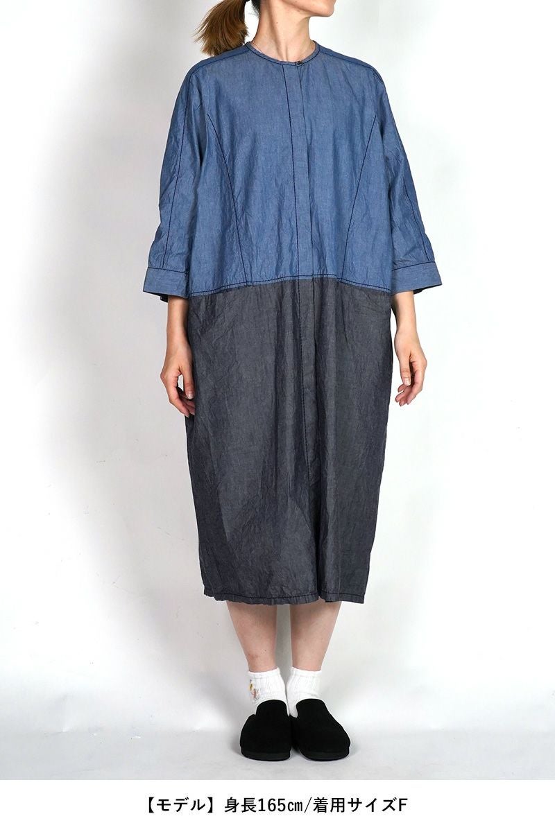 homspun(ホームスパン) ライトオンスシャンブレー　七分袖比翼ワンピース 252-1644
