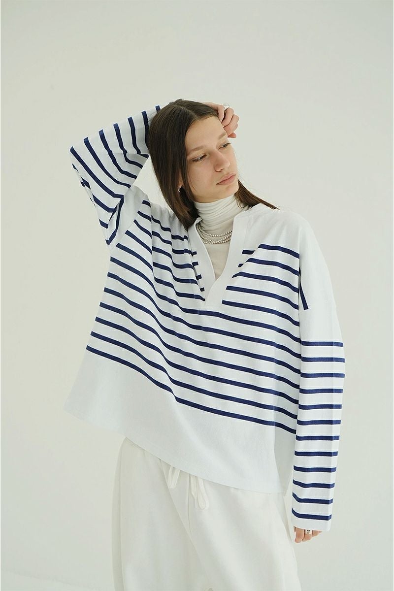 CLANE(クラネ) WIDE HENRY NECK BORDER TOPS ワイドヘンリーネックボーダートップス 19105-1242