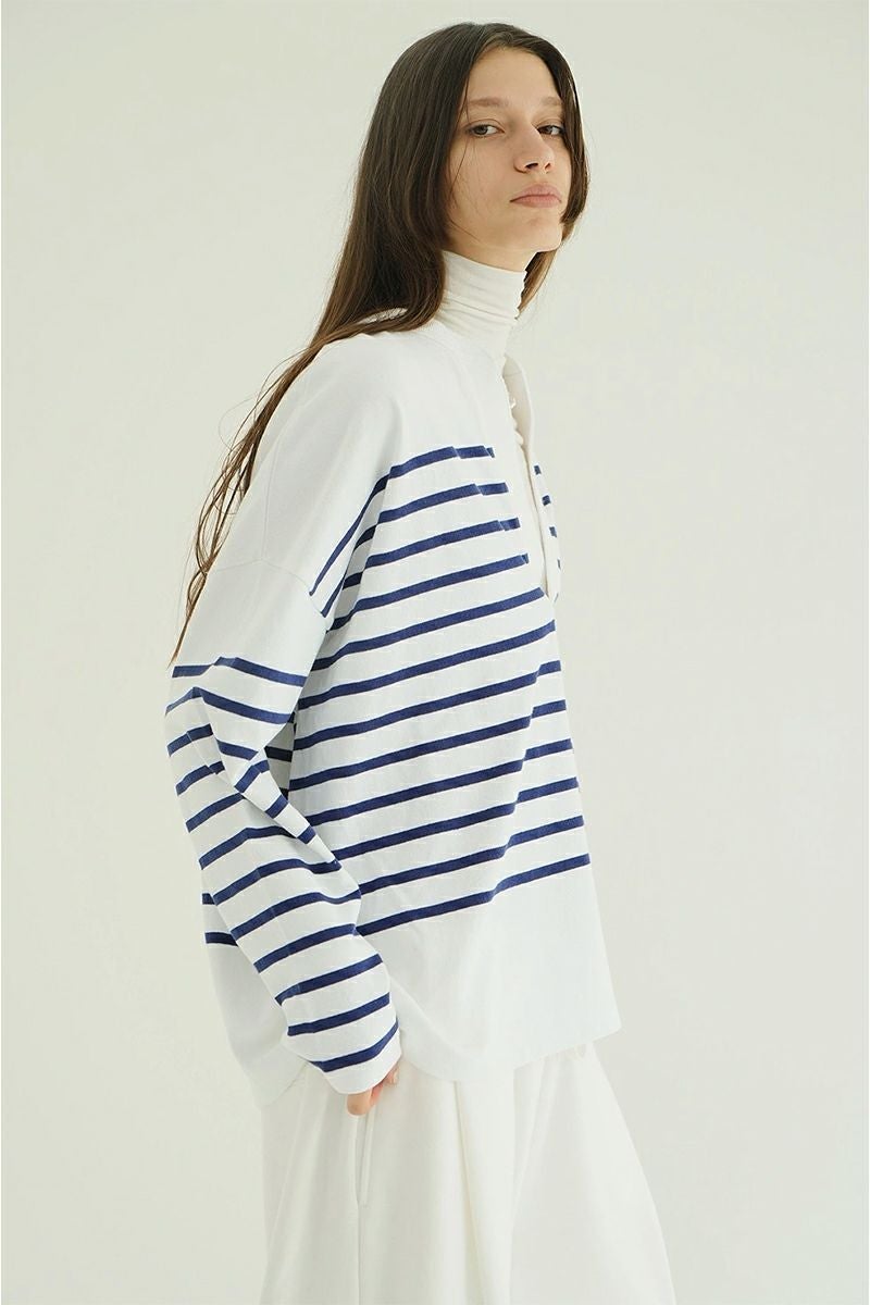 CLANE(クラネ) | CLANE(クラネ)WIDE HENRY NECK BORDER TOPS ワイド