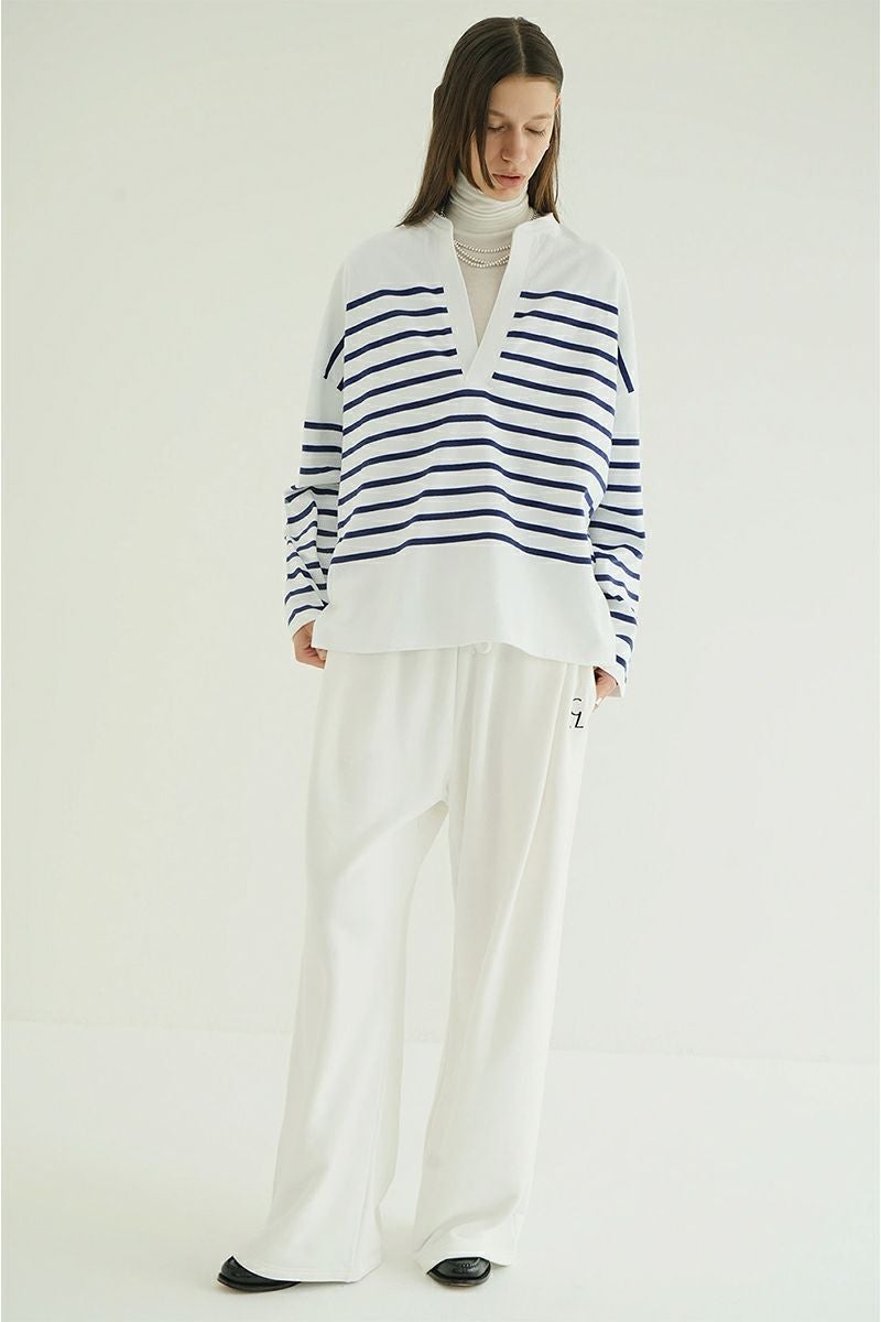 CLANE(クラネ) WIDE HENRY NECK BORDER TOPS ワイドヘンリーネックボーダートップス 19105-1242
