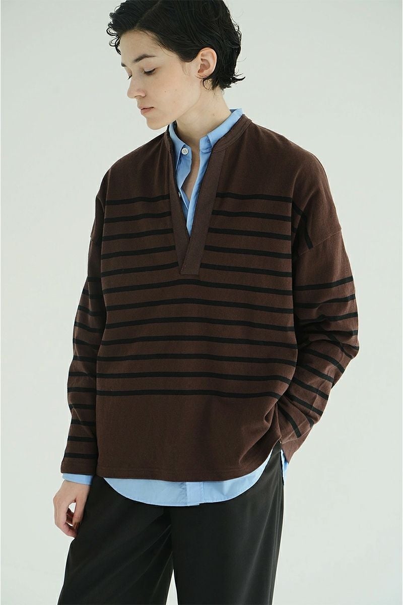 CLANE(クラネ) WIDE HENRY NECK BORDER TOPS ワイドヘンリーネックボーダートップス 19105-1242