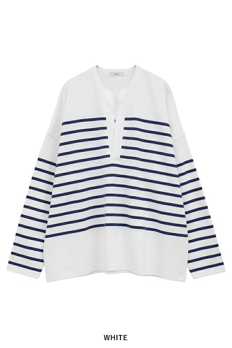 CLANE(クラネ) WIDE HENRY NECK BORDER TOPS ワイドヘンリーネックボーダートップス 19105-1242