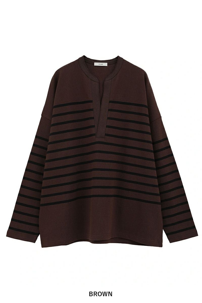 CLANE(クラネ) WIDE HENRY NECK BORDER TOPS ワイドヘンリーネックボーダートップス 19105-1242