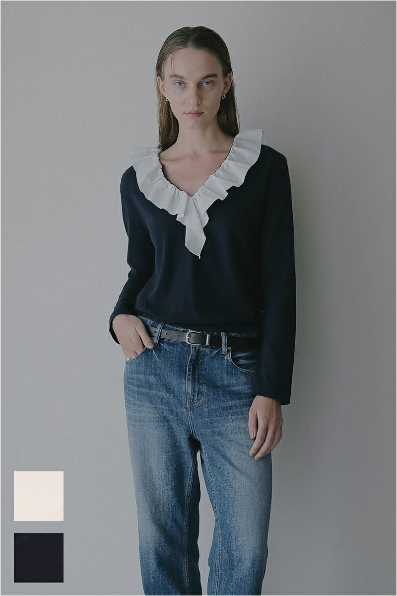 MANOF(マノフ) | MANOF(マノフ)2WAY FRILL NECK CUT TOPS 2ウェイ