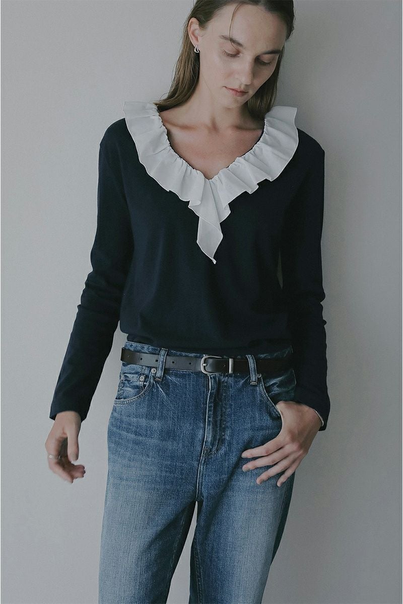 MANOF(マノフ) 2WAY FRILL NECK CUT TOPS 2ウェイフリルネックカットトップス 89105-1142