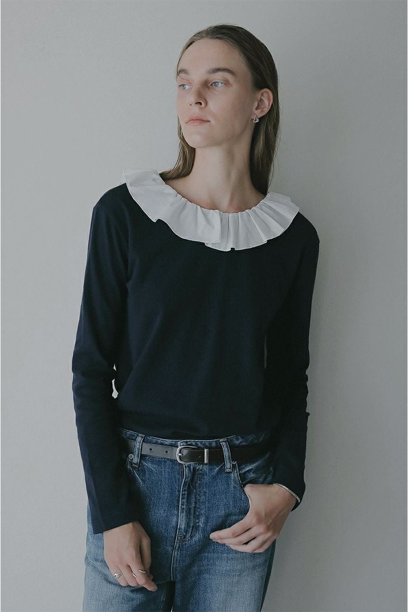 MANOF(マノフ) 2WAY FRILL NECK CUT TOPS 2ウェイフリルネックカットトップス 89105-1142