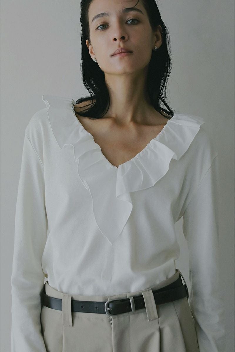 MANOF(マノフ) 2WAY FRILL NECK CUT TOPS 2ウェイフリルネックカットトップス 89105-1142