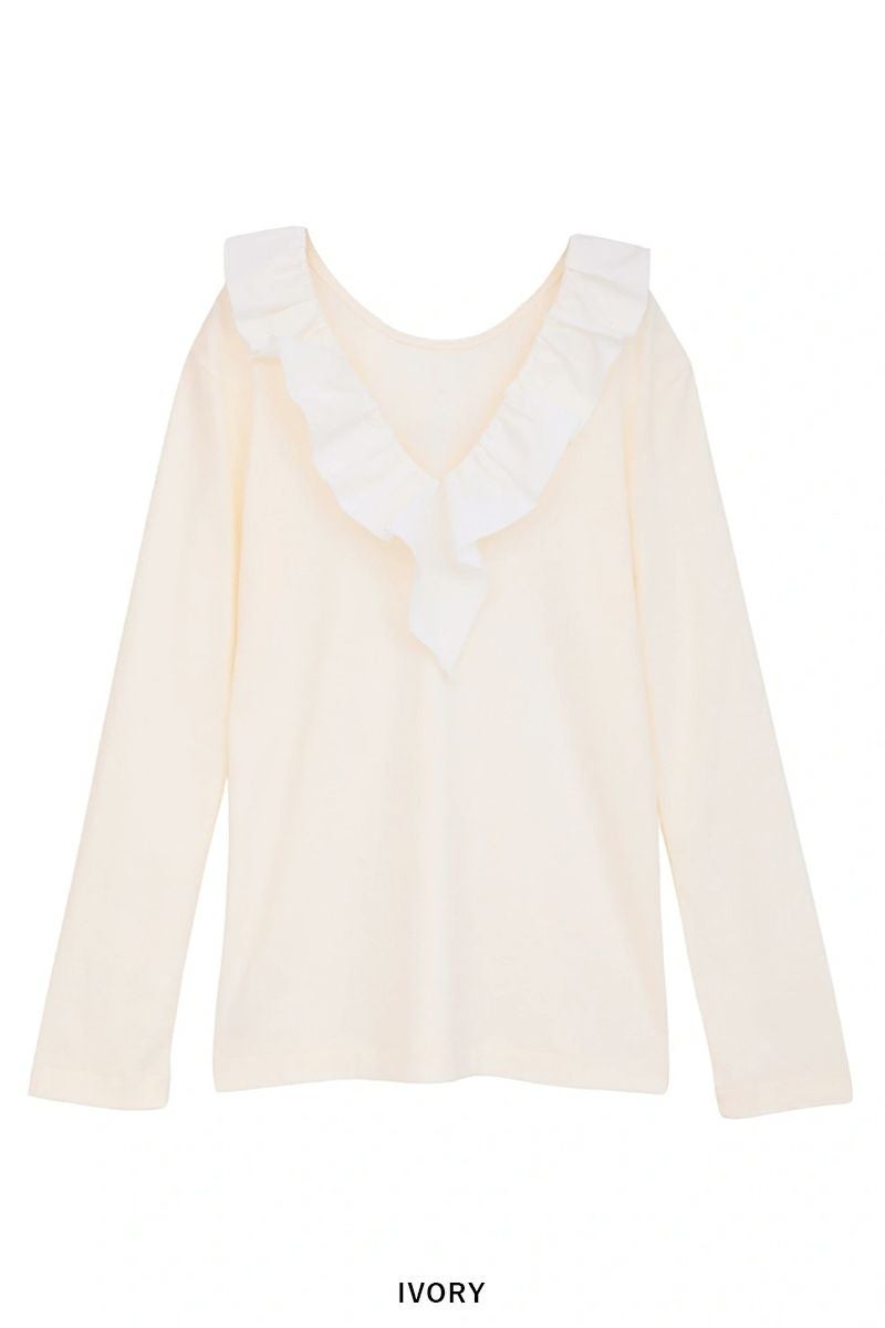 MANOF(マノフ) 2WAY FRILL NECK CUT TOPS 2ウェイフリルネックカットトップス 89105-1142