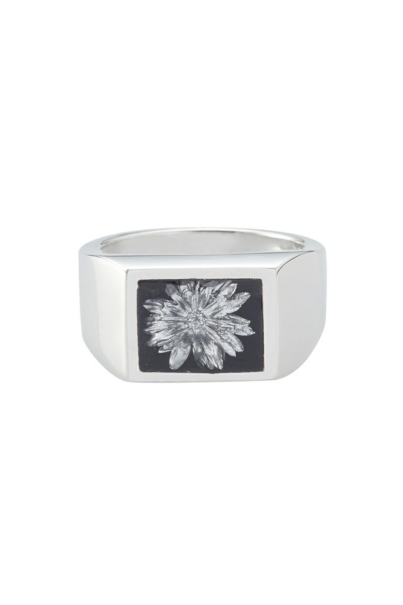 XOLO(ショロ) Signet Ring with Black & Gray Flower シグネットリングウィズブラックグレーフラワー XOR-126