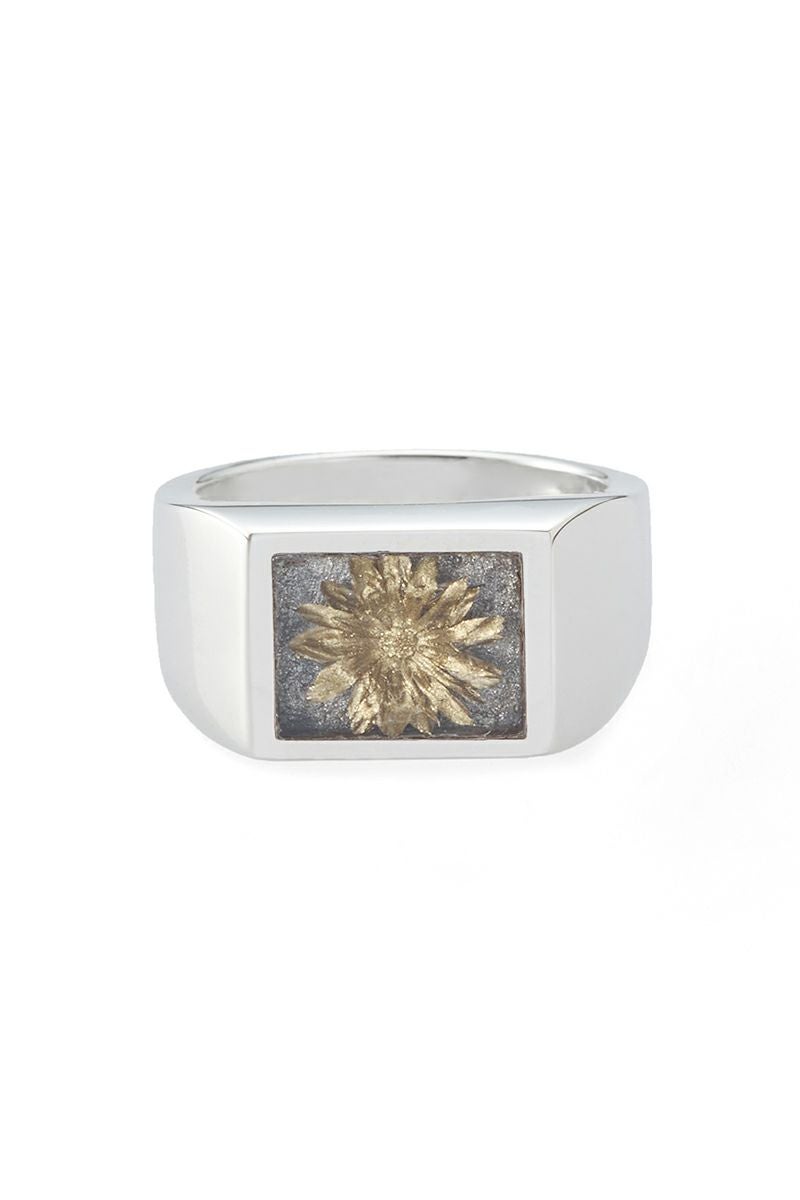 XOLO(ショロ) Signet Ring with Gray & Gold Flower シグネットリングウィズスグレー＆ゴールドフラワー XOR125