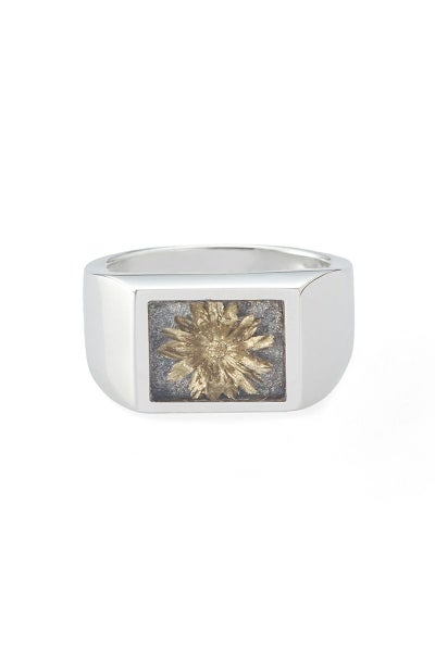 XOLO(ショロ) Signet Ring with Gray & Gold Flower シグネットリングウィズスグレー＆ゴールドフラワー XOR125