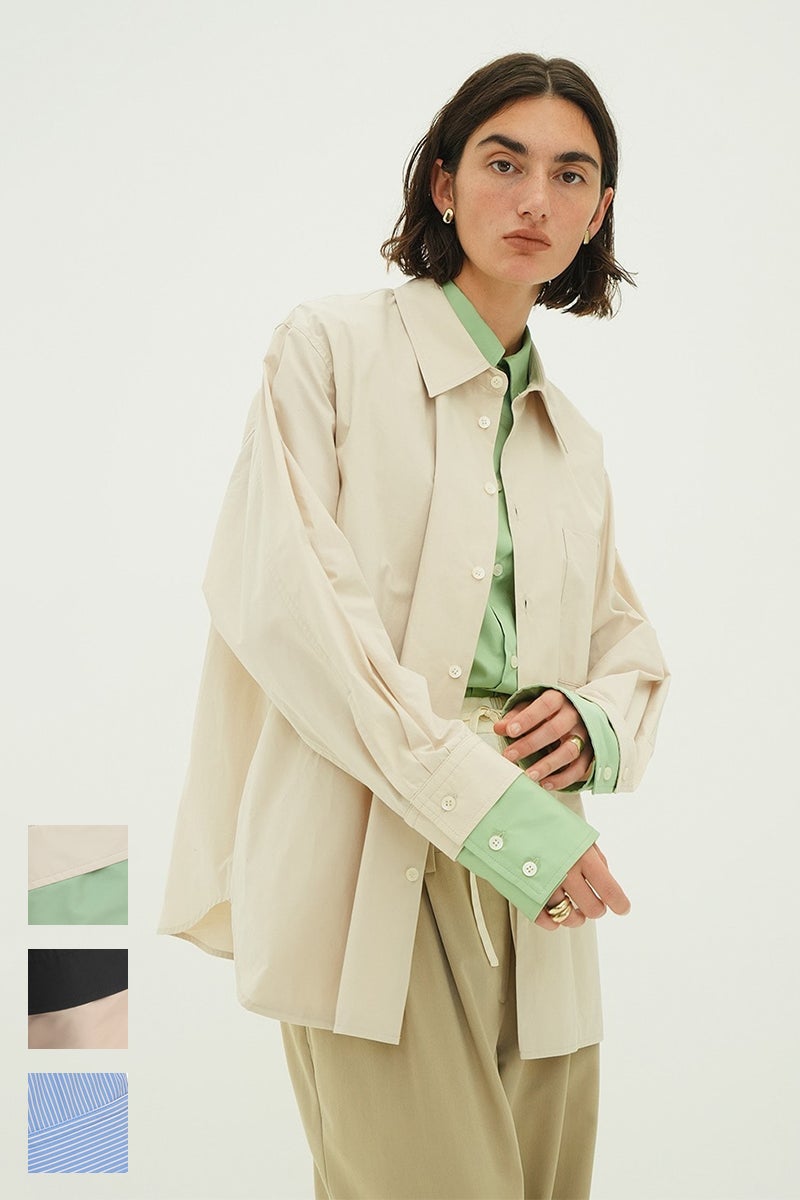 美品 24SS CLANE クラネ SHEER TAILORED SHIRT シルクブレンド 長袖 