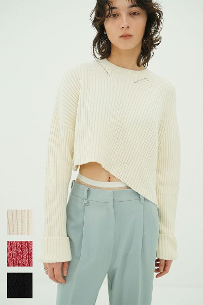 CLANE(クラネ) ASYMMETRY WIDE SHORT KNIT TOPS アシンメトリーワイドショートニットトップス 10106-2023