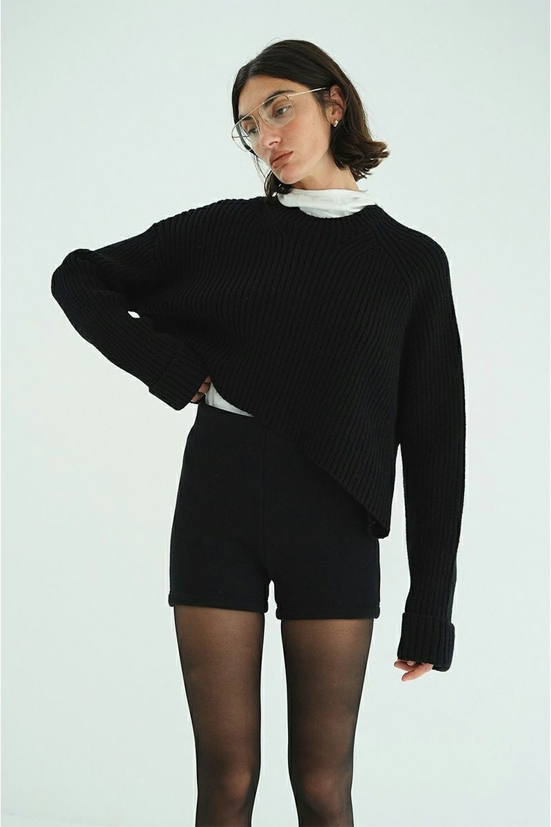 CLANE(クラネ) ASYMMETRY WIDE SHORT KNIT TOPS アシンメトリーワイドショートニットトップス 10106-2023