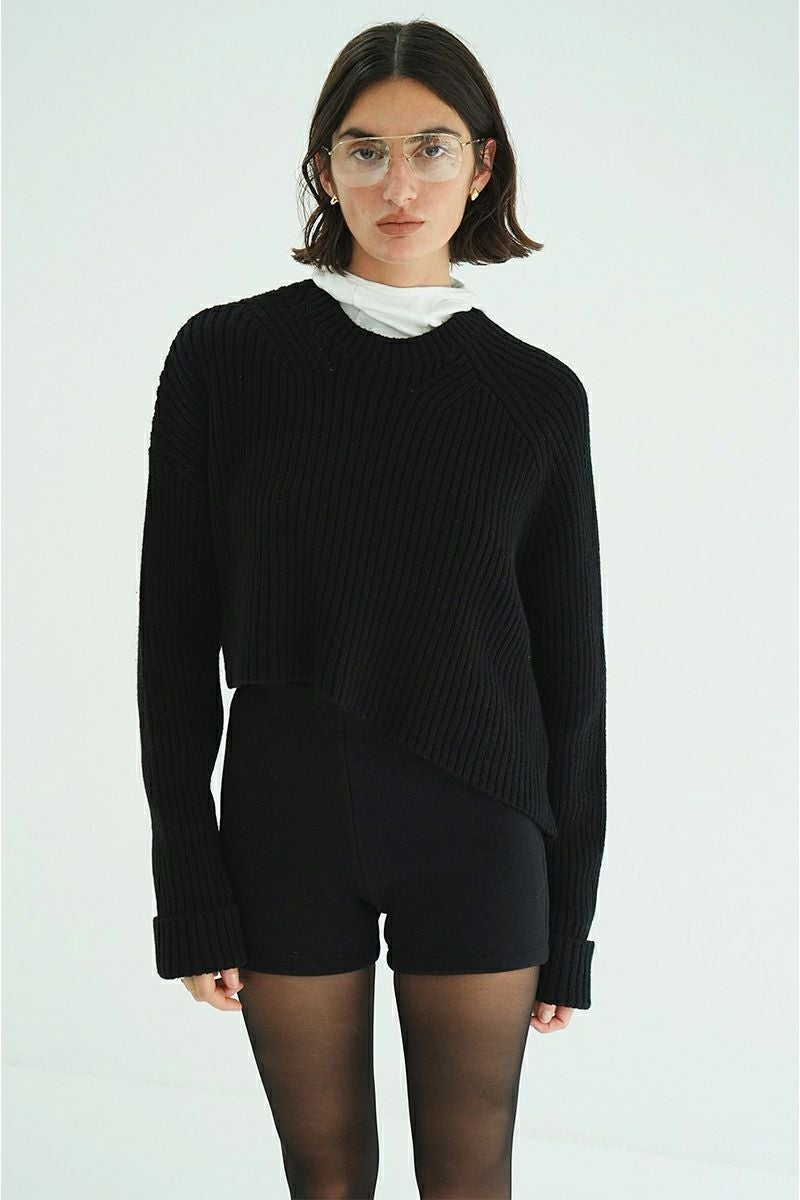 CLANE(クラネ) ASYMMETRY WIDE SHORT KNIT TOPS アシンメトリーワイドショートニットトップス 10106-2023