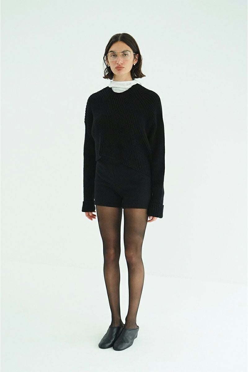 CLANE(クラネ) ASYMMETRY WIDE SHORT KNIT TOPS アシンメトリーワイドショートニットトップス 10106-2023
