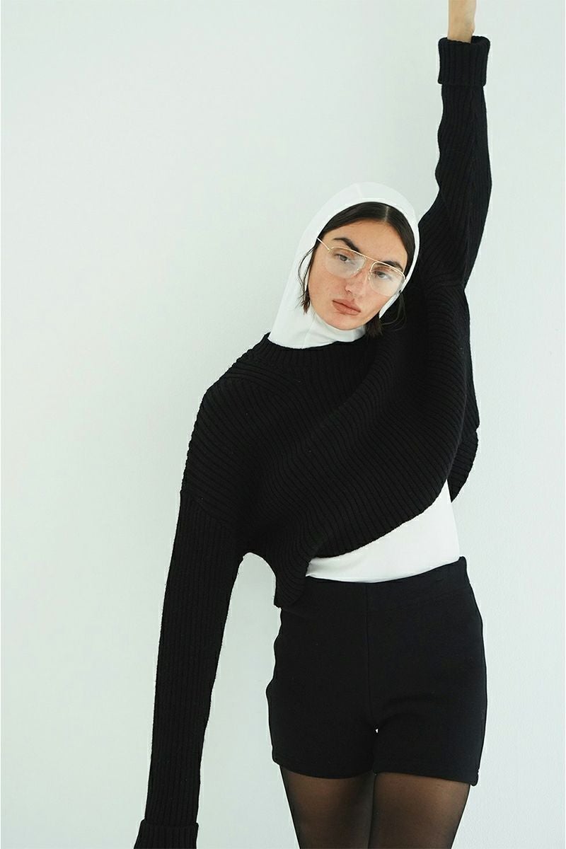 CLANE(クラネ) ASYMMETRY WIDE SHORT KNIT TOPS アシンメトリーワイドショートニットトップス 10106-2023