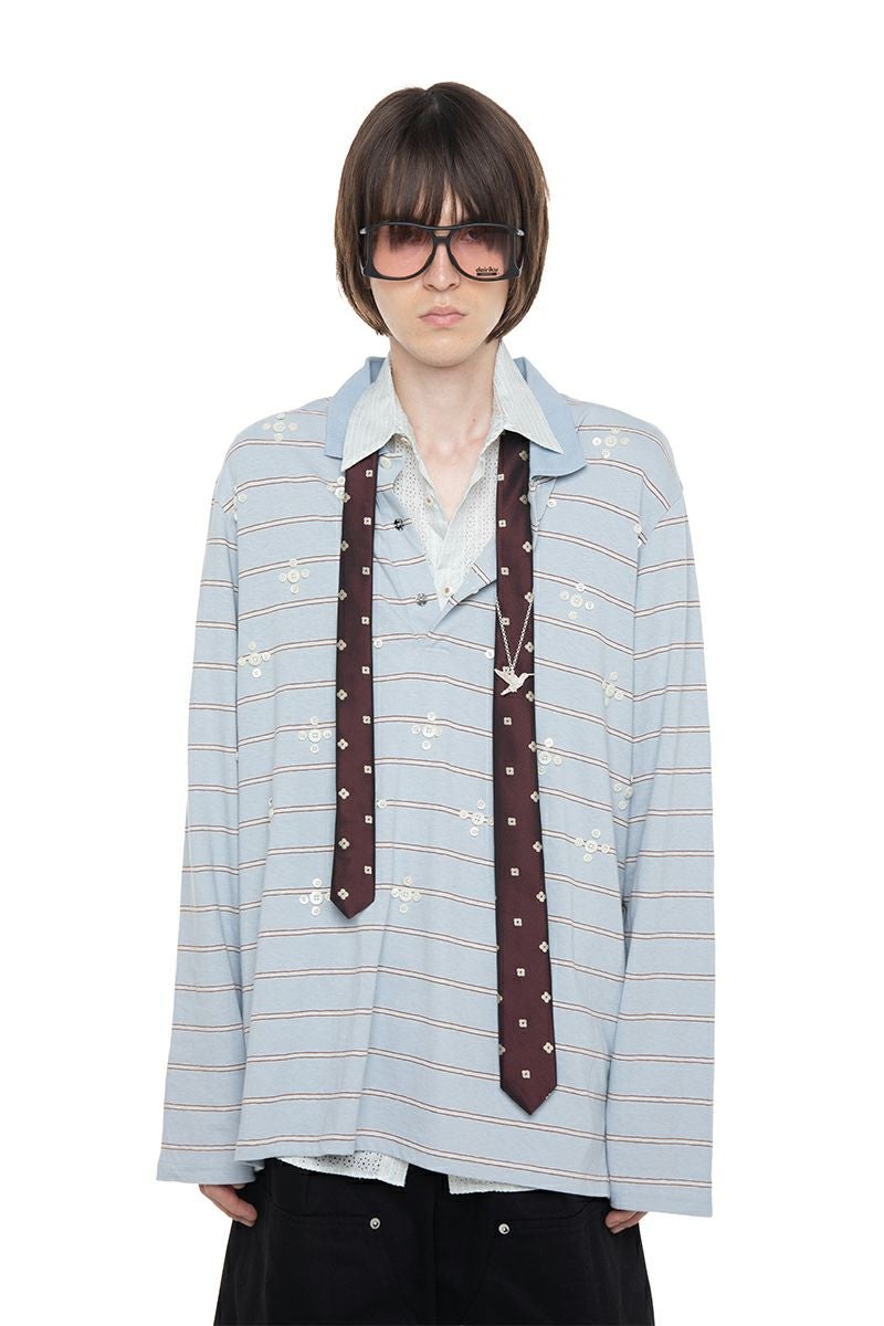 トップス 26SS dairiku Benjamin\"Button Skipper Tee DAIRIKU | ダイリク Benjamin Button Border Skipper Tee Aqua (26SS C1)