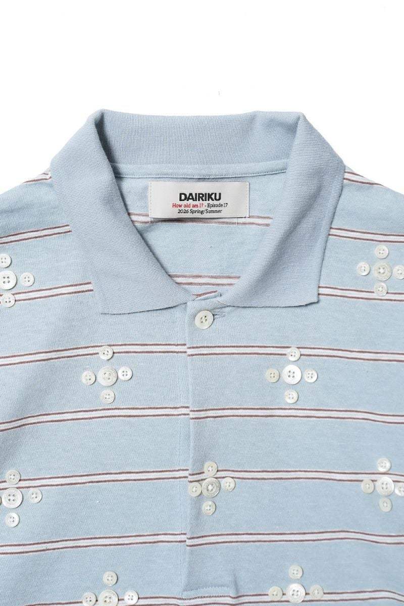 トップス 26SS dairiku Benjamin\"Button Skipper Tee DAIRIKU | ダイリク Benjamin Button Border Skipper Tee Aqua (26SS C1)