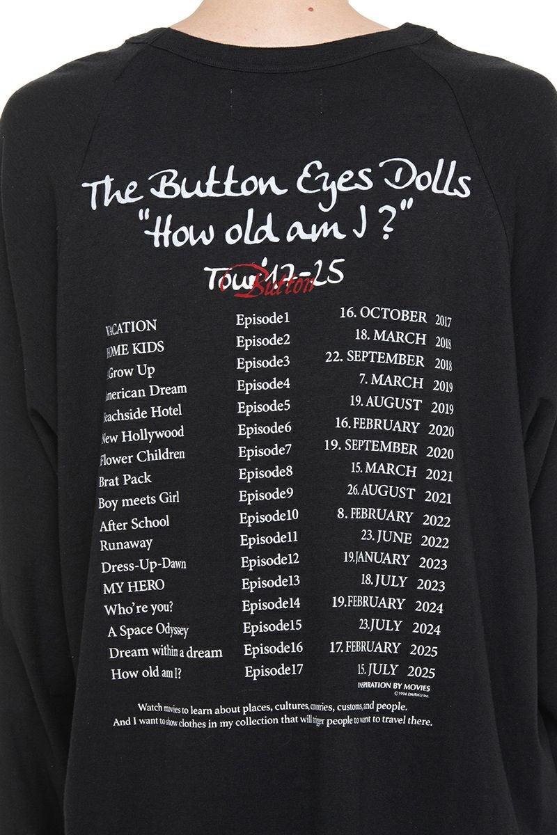 DAIRIKU(ダイリク) "BUTTON EYE DOLL" Raglan Tag Tour Tee ボタンアイドール ラグランタグツアーTシャツ 26SS C12