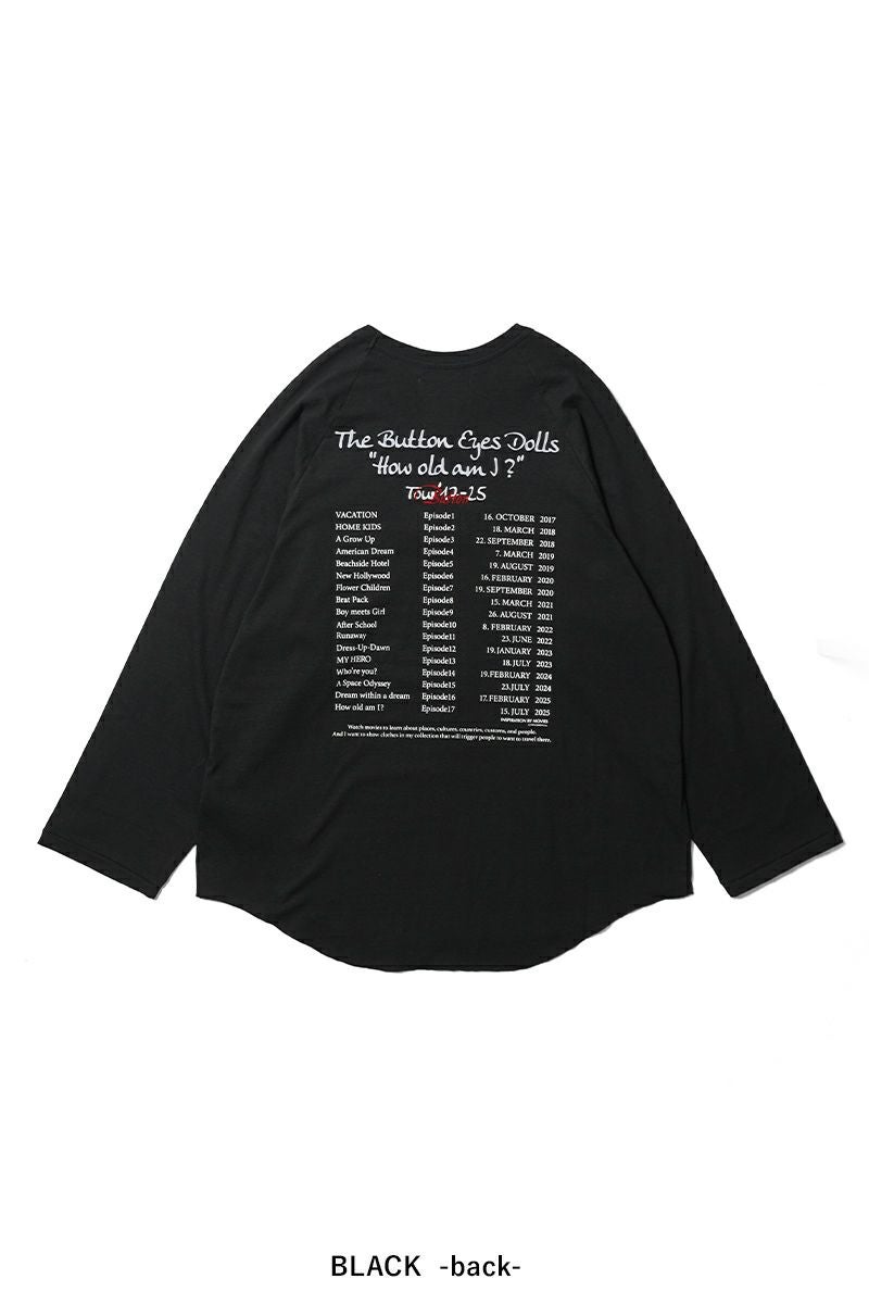 DAIRIKU(ダイリク) "BUTTON EYE DOLL" Raglan Tag Tour Tee ボタンアイドール ラグランタグツアーTシャツ 26SS C12