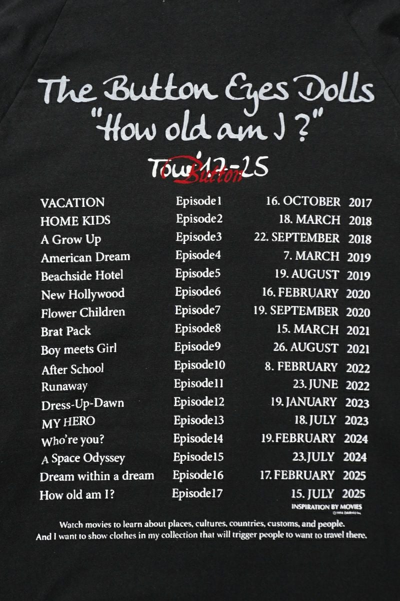 DAIRIKU(ダイリク) "BUTTON EYE DOLL" Raglan Tag Tour Tee ボタンアイドール ラグランタグツアーTシャツ 26SS C12