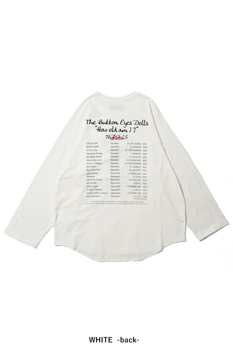 DAIRIKU(ダイリク) "BUTTON EYE DOLL" Raglan Tag Tour Tee ボタンアイドール ラグランタグツアーTシャツ 26SS C12