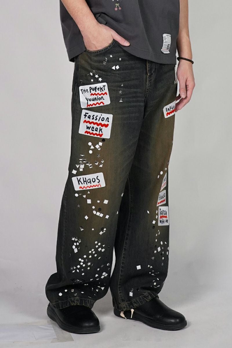Maison MIHARA YASUHIRO(メゾン ミハラヤスヒロ) Embellished Sticker Denim Pants エンブリッシュ ステッカーデニムパンツ DENIM JEANS w STICKER A16PT025
