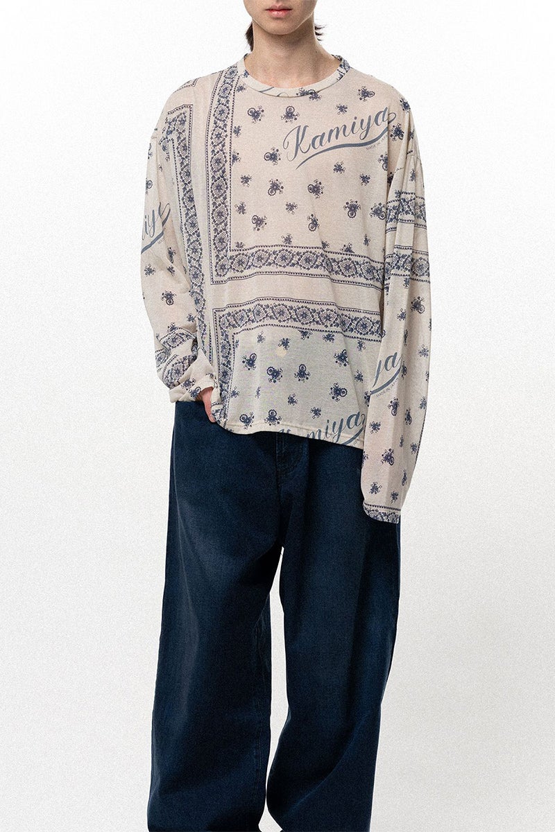 KAMIYA(カミヤ) Bandana Print Sheer Jersey L/S Tee バンダナプリントシアージャージー長袖Tシャツ G16LT079