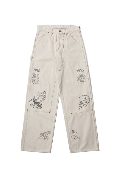 SUGARHILL(シュガーヒル) TATTOO FLASH PRINT MODERN DENIM DOUBLE KNEE CUT タトゥーフラッシュプリントモダンデニムダブルニーカットパンツ 26440417